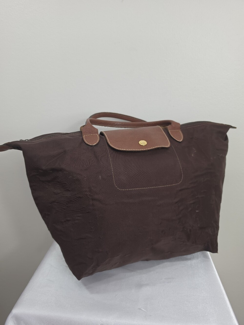 Longchamp Brown Nylon Tote with Brown Leather Trim Size M